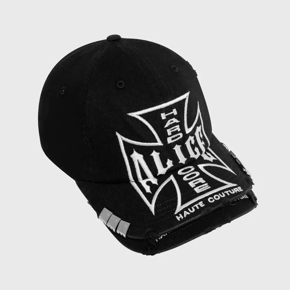 Ali Hollywood 2.0 Cross Embroidery Damaged Rivet Baseball Duck Tongue Double Cap