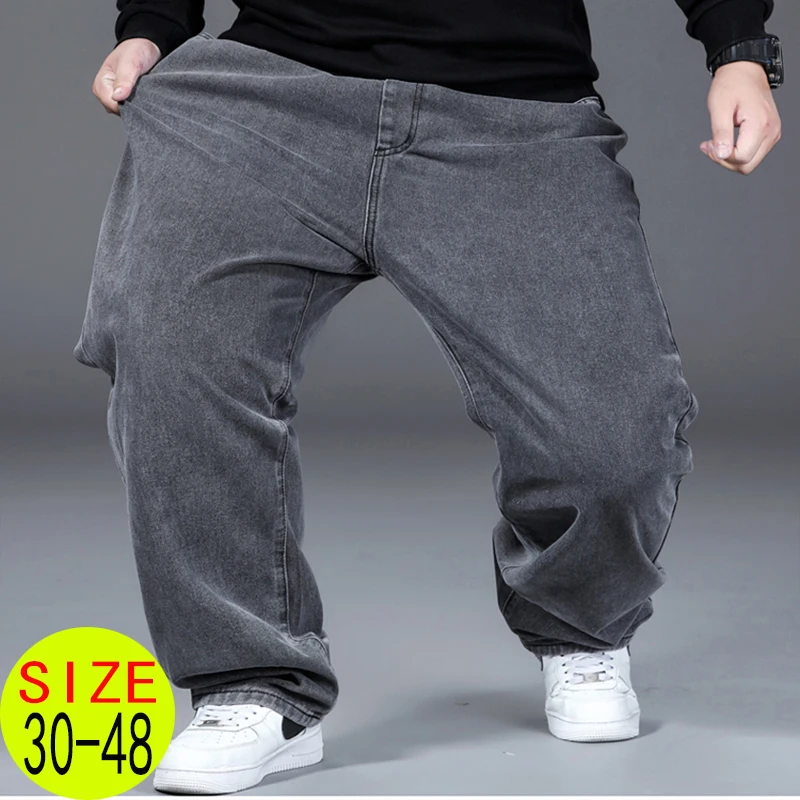 10XL Oversize Blue Jeans Mens Denim Pants Plus Size 48 Loose Trousers Male Causal Pants Breathable Elastic Waist Straight Jeans