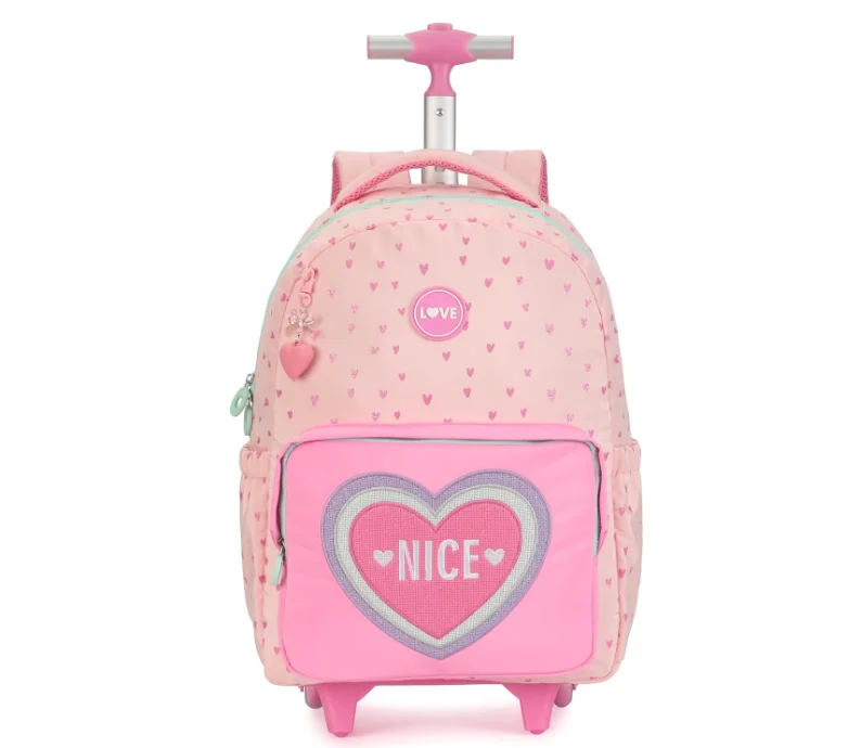 

School Wheeled Backpack Bag with lunch bag Wheeled Trolley Backpack Girls Heart Style Travel Trolley Bag Girls Rolling Backpack