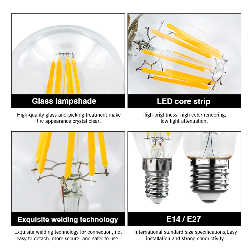 Żarówka świeca LED E14 C35 stara lampa LED E27 G45 A60 ST64 G80 G95 G125 AC220V globus LED 2W 4W 6W 8W żarówki edisona żarnika