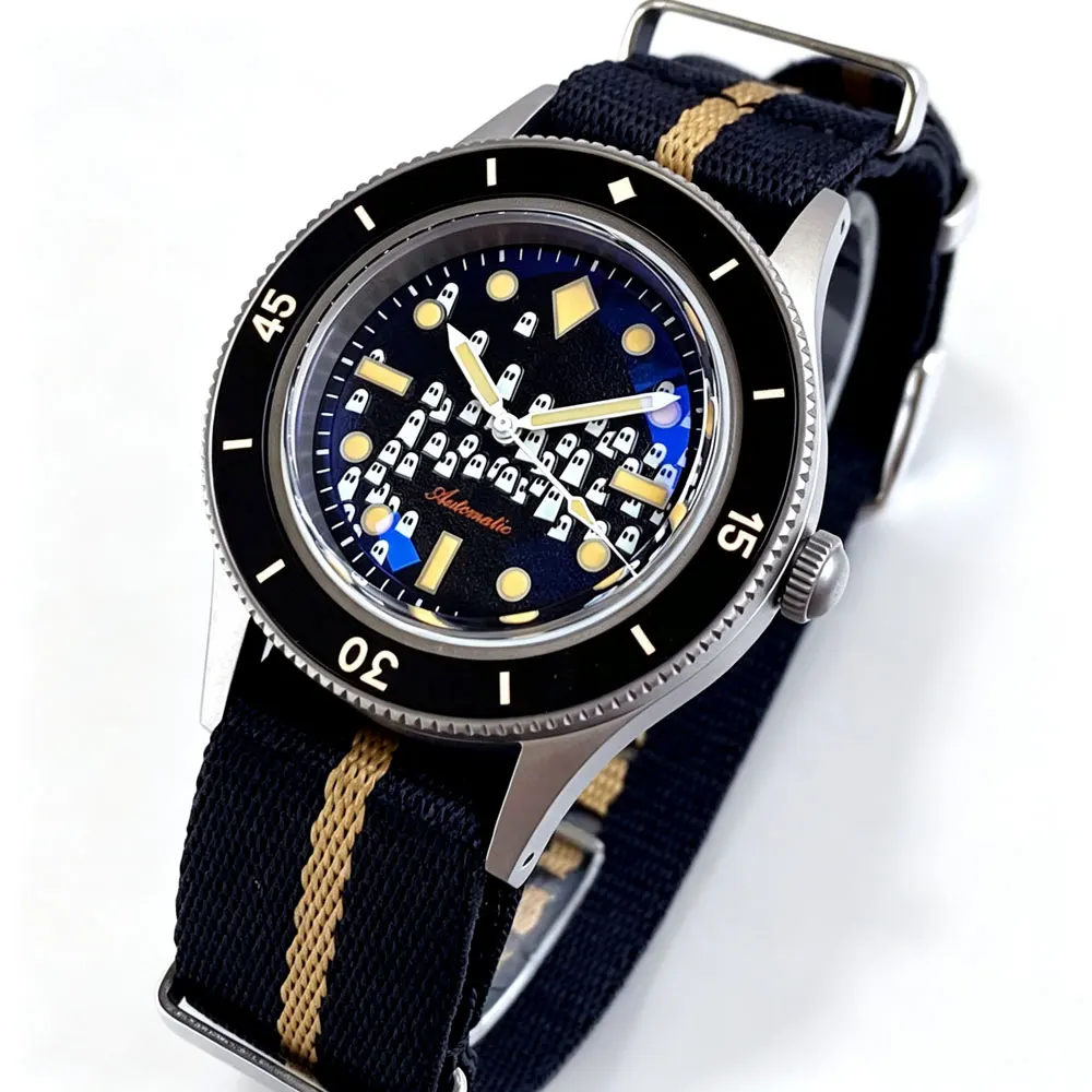 AR Domed Sapphire Solid Titanium Case Miyota 8215 Movt Tandorio Super Lume Ghost Dial Vintage Mechanical 20ATM Diver Watch Men