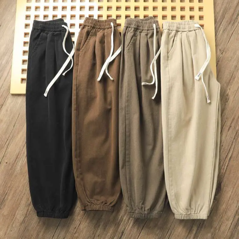 

Мужские повседневные брюки в японском уличном стиле INS из плотного хлопка с эффектом потертости, винтажные, свободного кроя, с широкими штанинами и манжетами