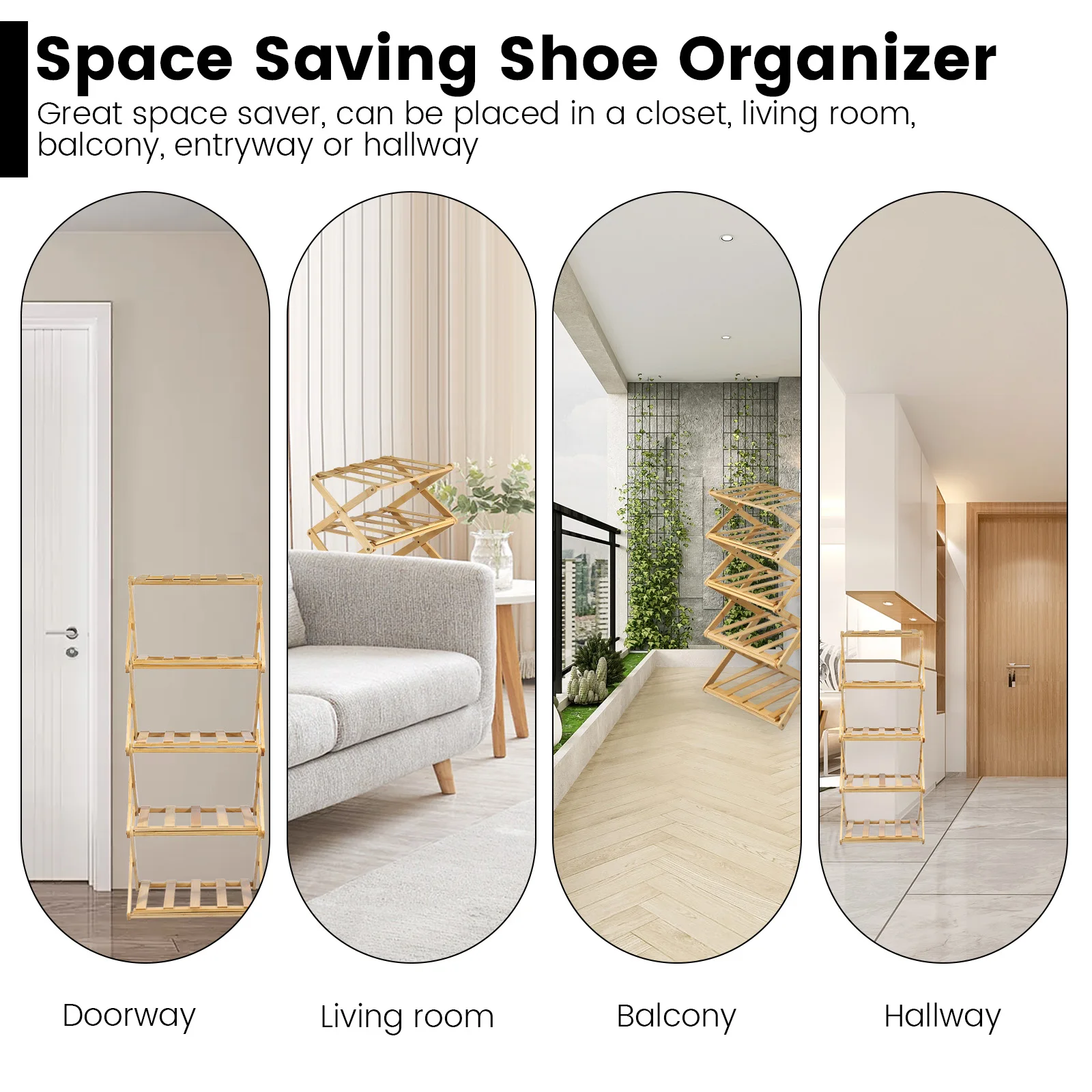 4/5-Layer Shoes Racks Bamboo Foldable Organizer Space-saving Home Multifunctional Storage Shelf for Entryway Bedroom Hallway