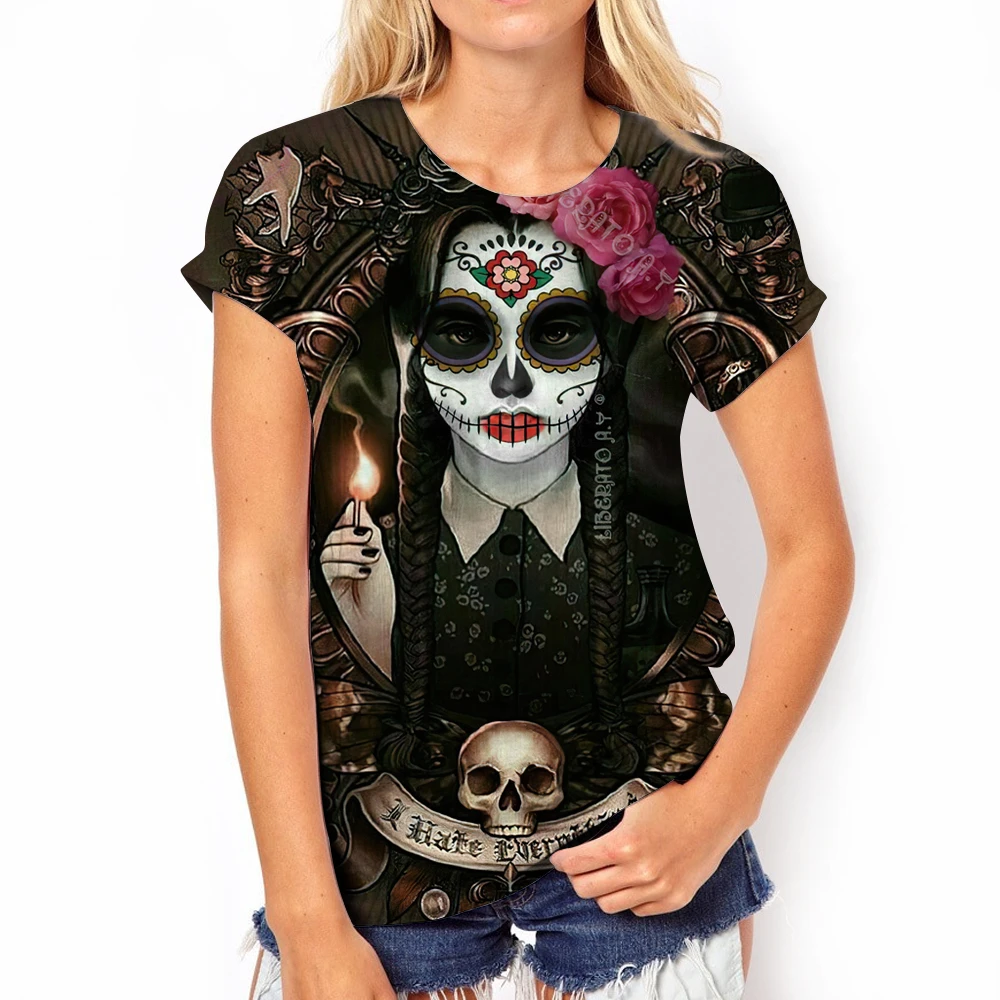 2023 New women\'s shirt Skull Day shirt Dead shirt Crew neck dress Cotton short sleeve casual hip hop t-shirt