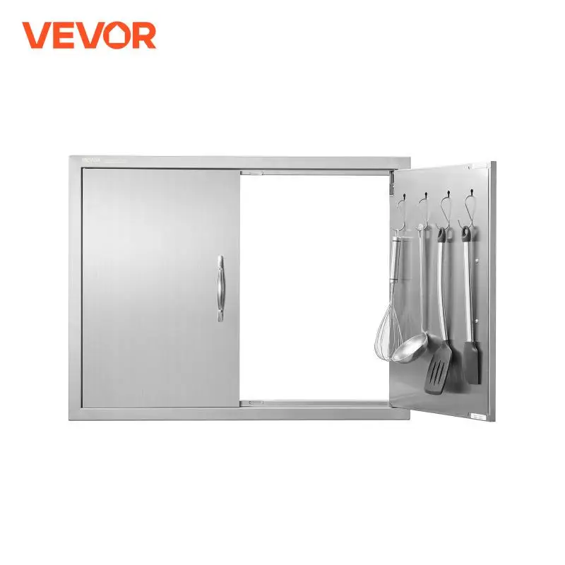 VEVOR BBQ Access Door Double Outdoor Kitchen Stainless Steel Flush Mount Door Handles and Hooks for BBQ Island Grilling Station