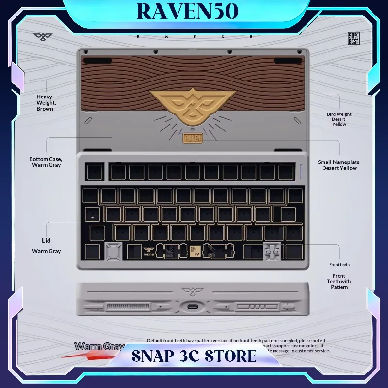 

Raven50 V2 Mechanical Keyboard Kit 3Mode Wireless Keyboard Kit Gasket Support Via HHKB Single Key Slotting Keyboard Kit