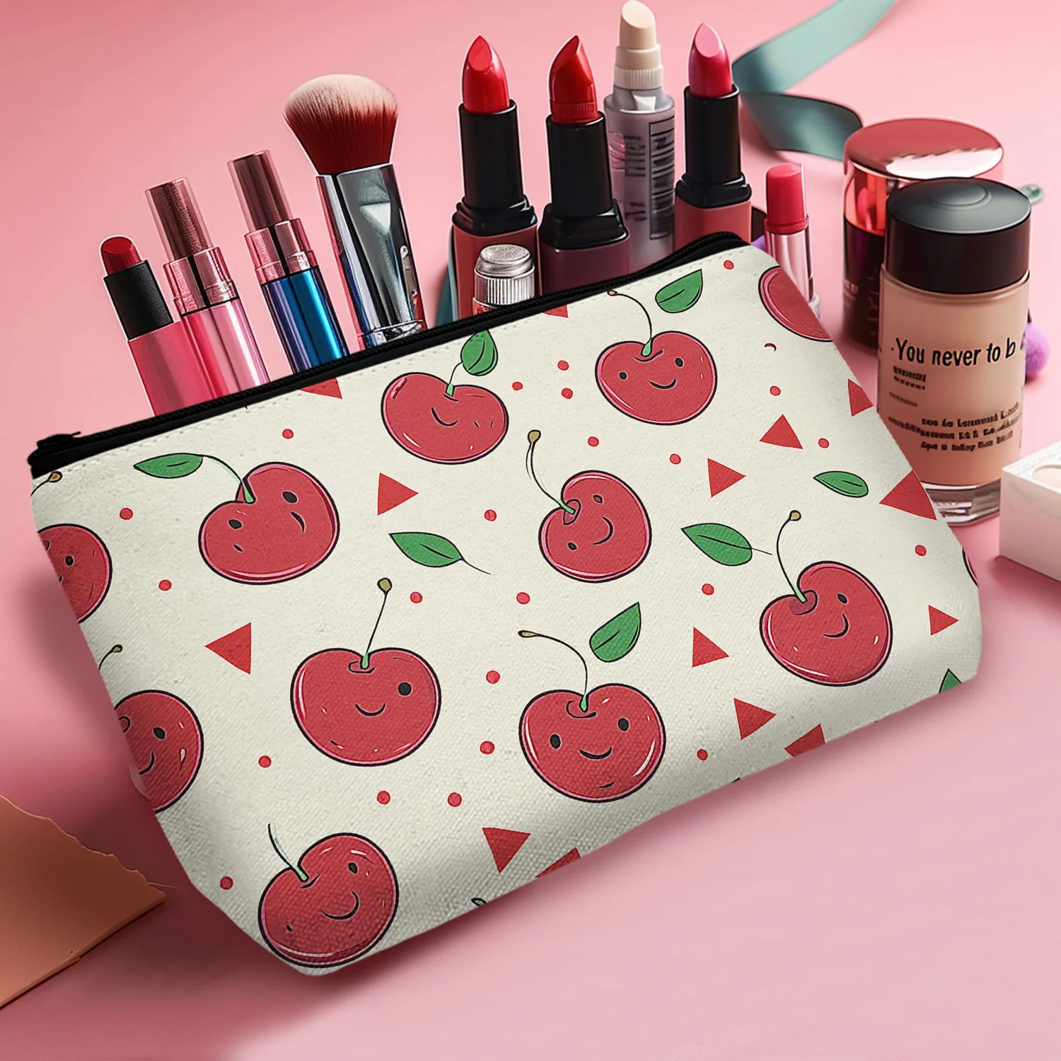 1 Pc Cherry Travel Cosmetic Bags For Women Small Makeup Bag Organizer Portable Pouch Toiletry Accessories Storage Bag A