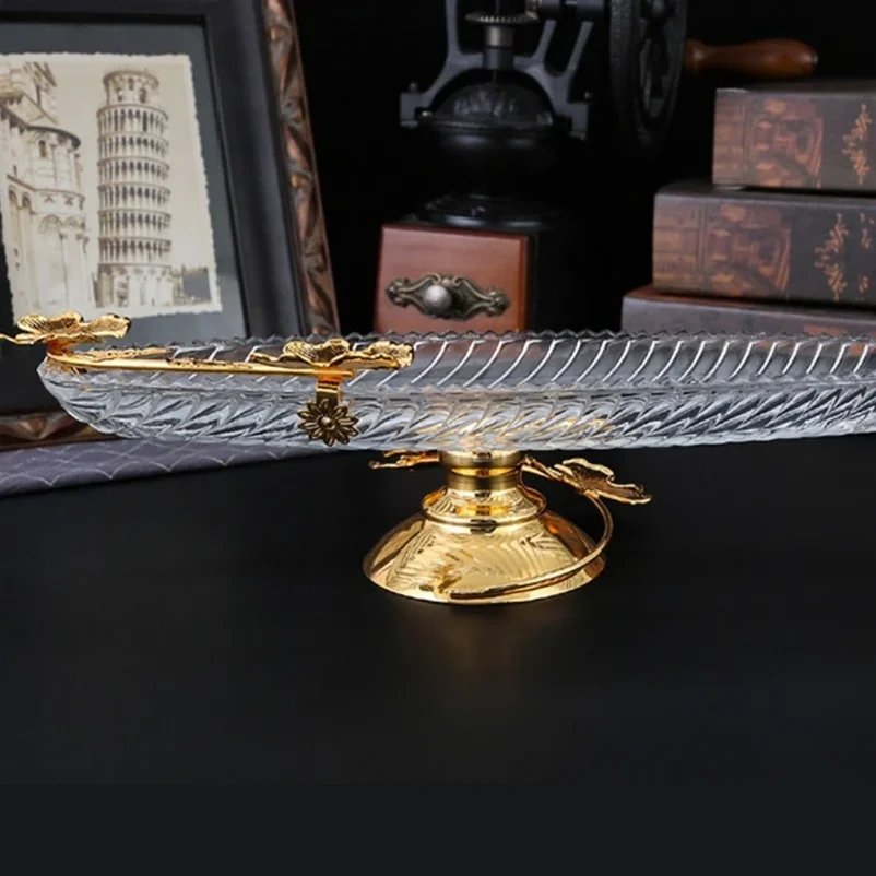 Elegant Metal Fruit Candy Plate with Reinforced Base Clear Glass Serving Tray Household Kitchen Serving Essential,New Year Gift