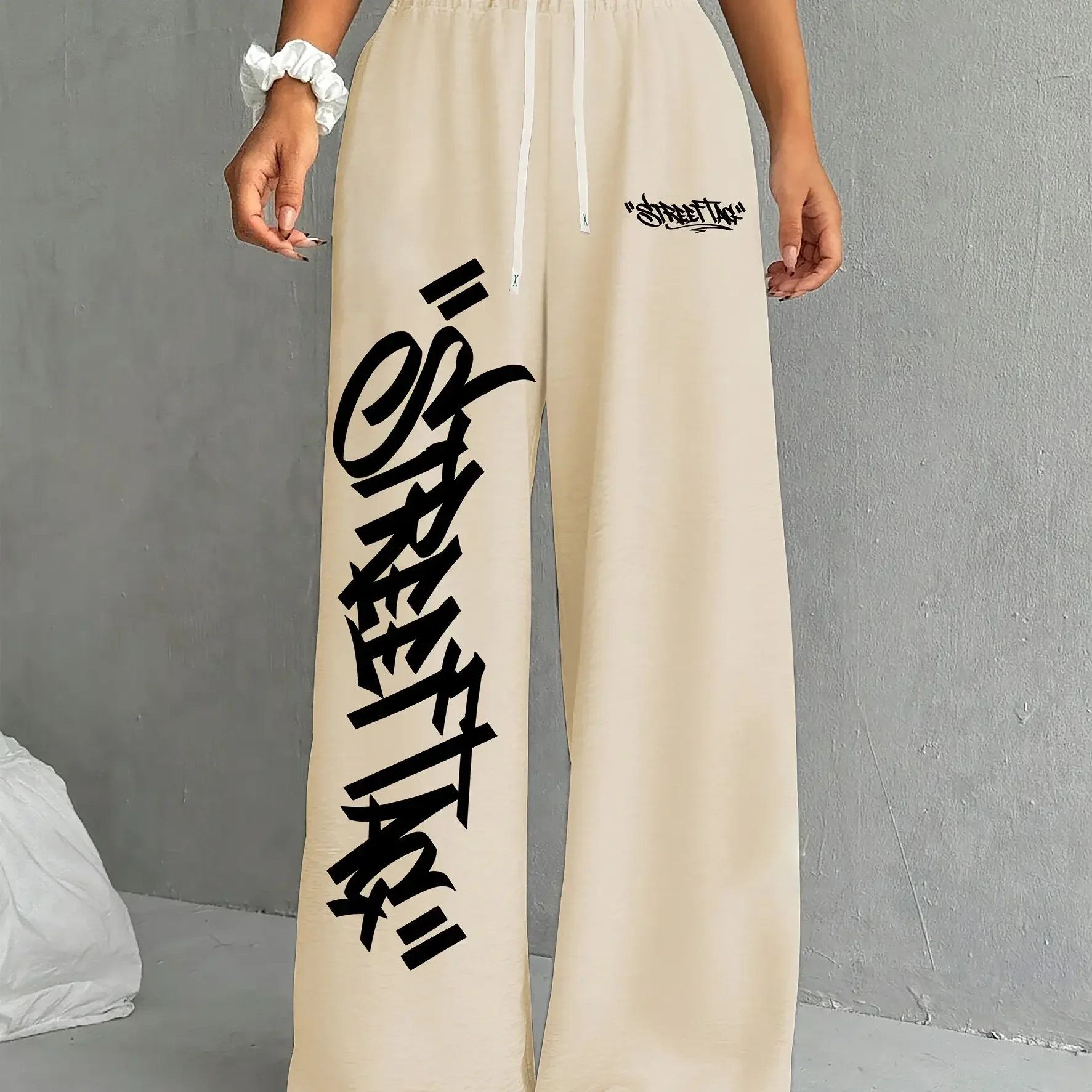 Women's Graffiti Letter Print Jogging Pants with Drawstring Waist Comfortable Summer Casual Trousers for Adults And Kids