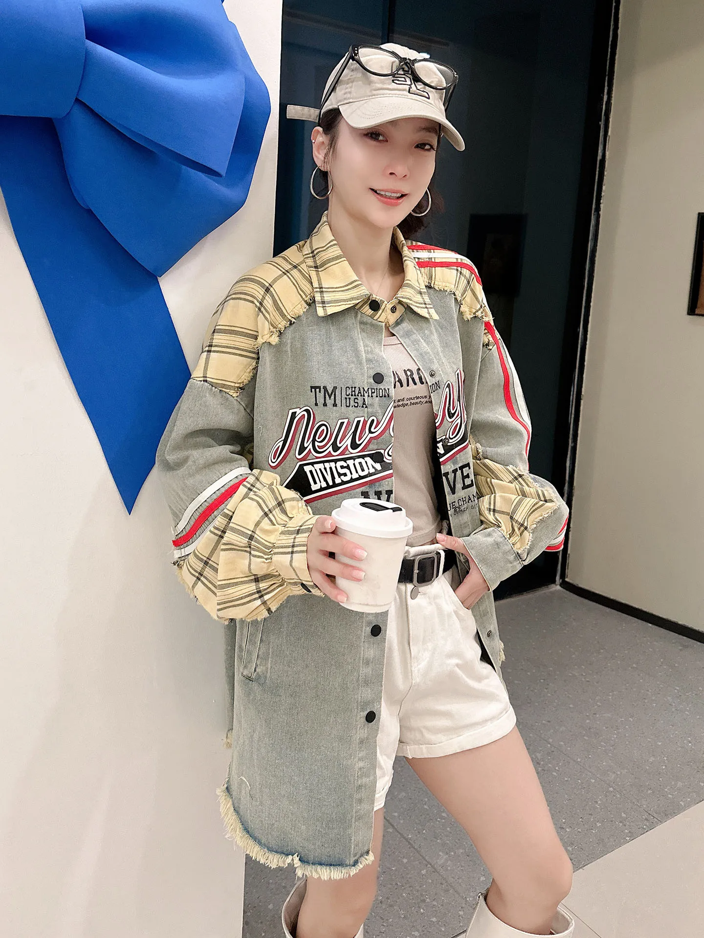 Damski kardigan dżinsowy do połowy łydki, wiosenno-jesienny, luksusowy, markowy, bawełniany, długi, rozpinany płaszcz.