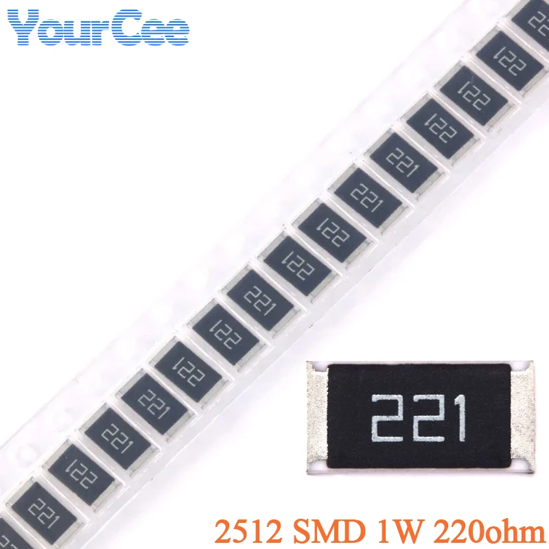 

50 pcs 2512 Chip Resistor 1W 220 ohm 220R SMD Resistance 221 5% DIY Kit