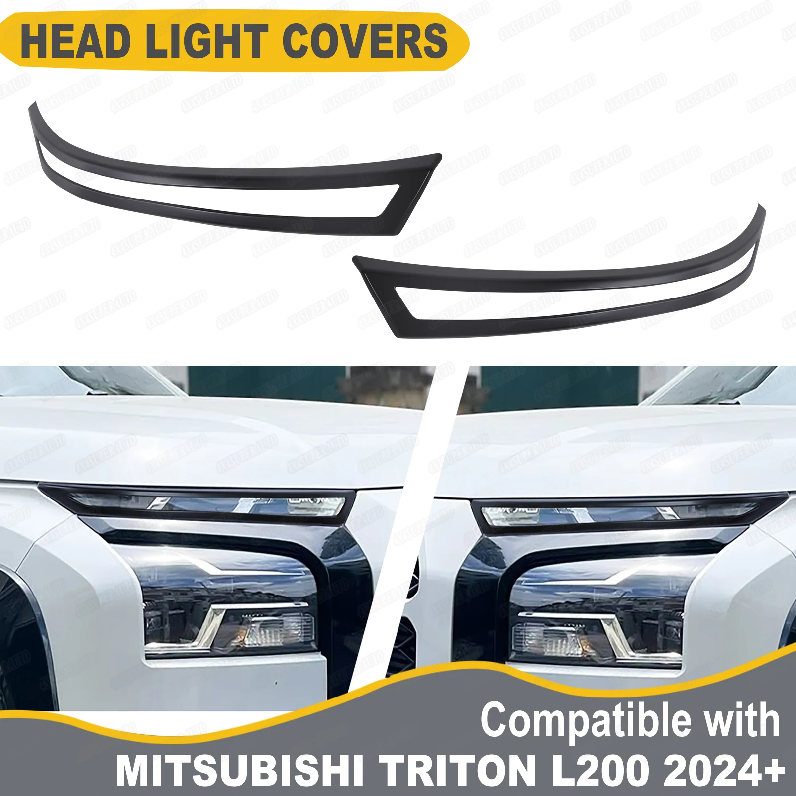 

Headlight Covers For Mitsubishi Triton L200 2024+ ABS Matte Black Front Lamp Hood Protector Cover Car Exterior Accessories