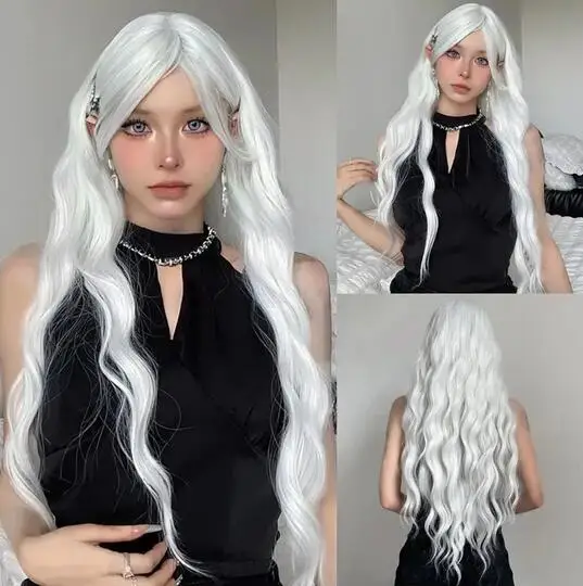 

Long Blonde White Wig with Bangs Cosplay Silky Wigs for Women Daily Party Synthetic Wigs Heat Resistant Fiber Hair