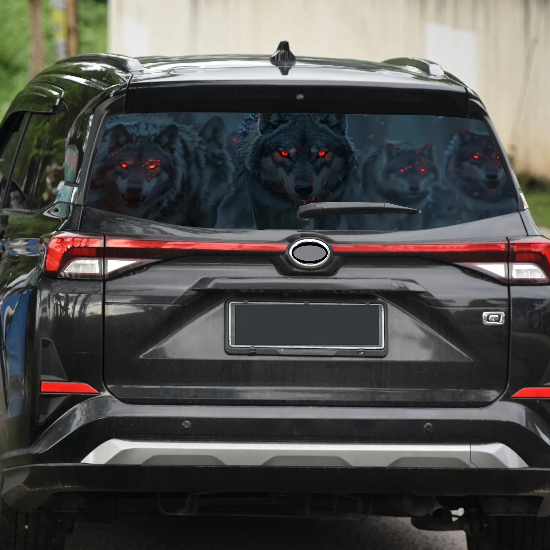 Dark Blood Wolves PVC Perforated Car Vinyl Wraps, Privacy Enhancing Design for Rear Window, Car Rear Windshield Sticker for Most