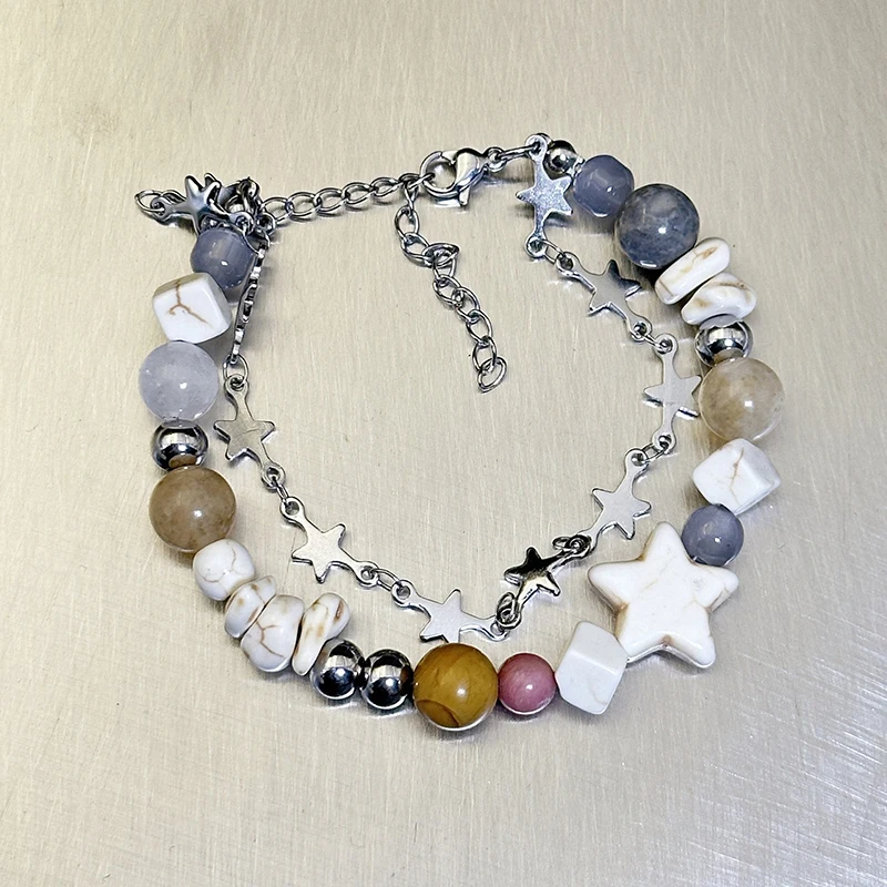 Bohemian Natural Stone Beaded Bracelet For Girls Handmade Star Monster Cat Multi-layer Pendant Bracelets Bangles Wristband