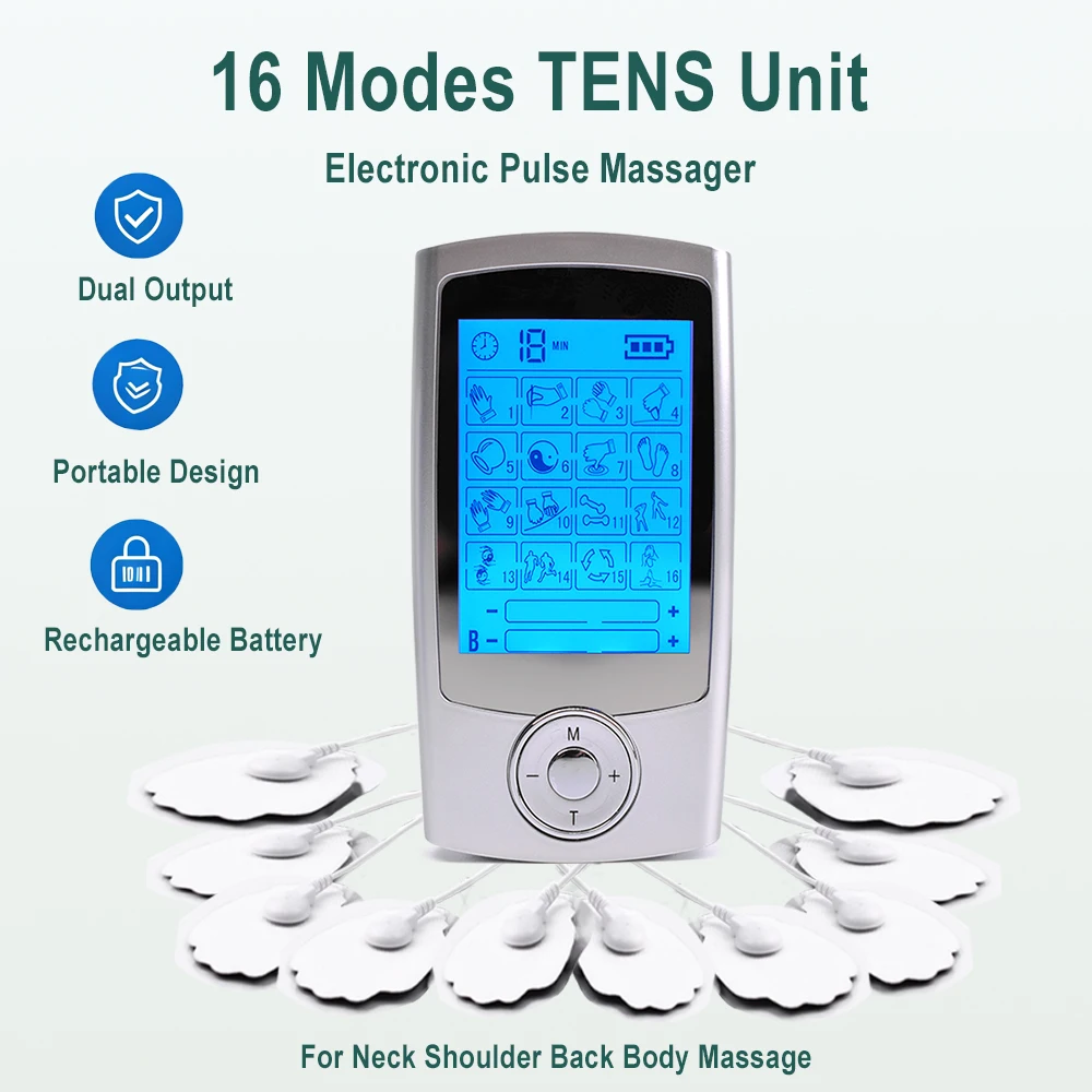 TENS Unit EMS Muscle Stimulator USB Rechargeable for Full Body Fatigue Soothing 16 Modes Dual Channel Electronic Pulse Massager