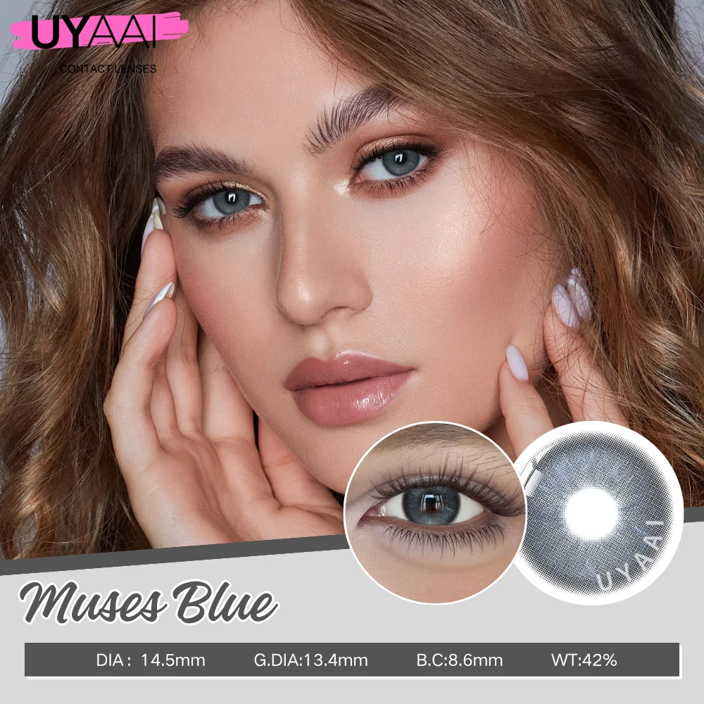 UYAAI Siri Series Natural Colored Pupils for Eyes High Quality Colored Lenses Gray Lenses  Blue Eye Contacts 14.0/14.20mm Yearly