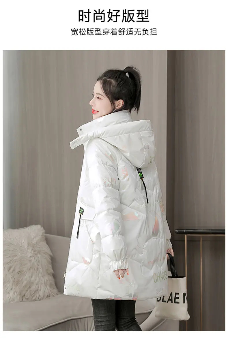 2026 Winter New Gloss Cotton Jacket Women's Medium to Long Korean Loose Coat Lady Thick Hooded Coats Female Warm Parker Overcoat