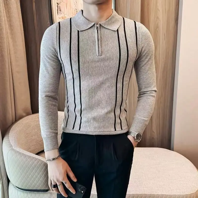 ربيع الخريف الرجال محبوك irt شريط اللون بلو سليم صالح عادية Busin ريترو بريتي Sle سستة لينة البوليستر