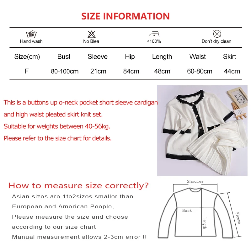 HELIAR Women Knit Sweet Set Buttons Up Pocket Short Sleeve Cardigan + High Waist Pleated Skirt 2 Piece Set Vacation Women Outfit