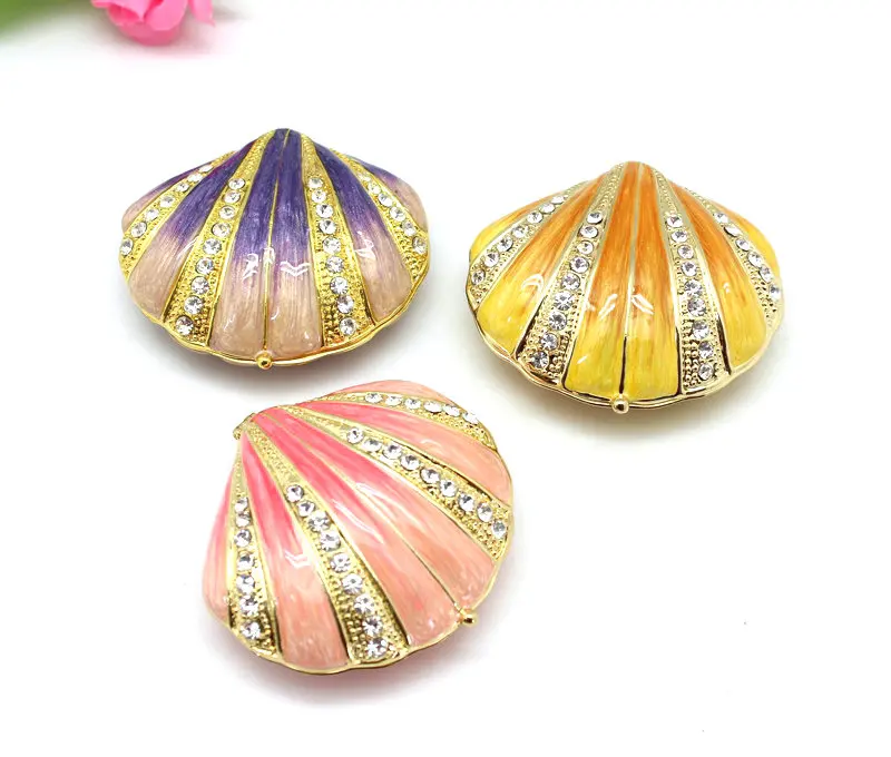 SHINNYGIFTS เปลือกหอย Figurine Trinket กล่องบานพับคริสตัลทาสีอัญมณีเคลือบสะสม Ocean กล่องเครื่องประดับของขวัญสําหรับ Home