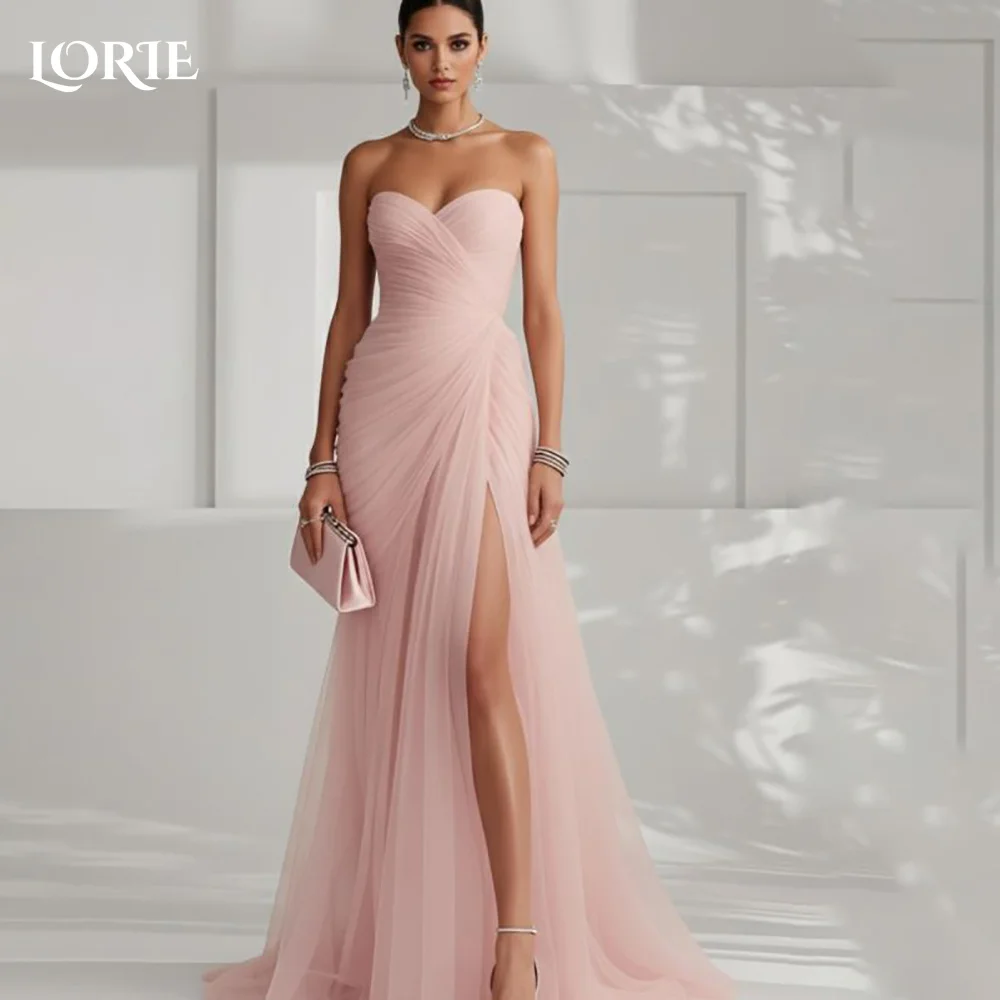 

LORIE Modest Crepe Evening Dress Strapless Sweetheart Flowy Princess Prom Dresses Pleats Illsion Puff Party Gowns Customized