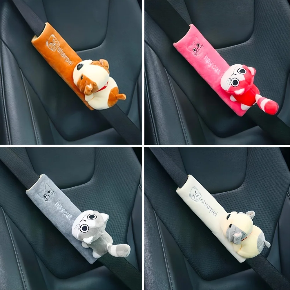 

Car Seat Belt Shoulder Protector, 3D Cute Cartoon Design, Knitted Fabric, Extended Strap with Cover, for Vehicles