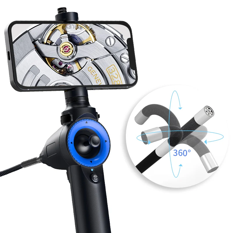 Newest 360 Degree All Ways Steering Industrial Endoscope Camera with 6mm Probe for Machinery Engineer Auto Engine Inspection