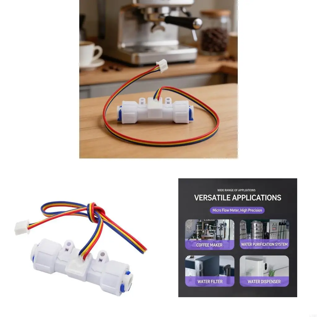 L9BE Plastic Hall Effect Flows Meter Fast Installation 1/4in Connector Fitting For Water Dispenser Flowmeter Counter