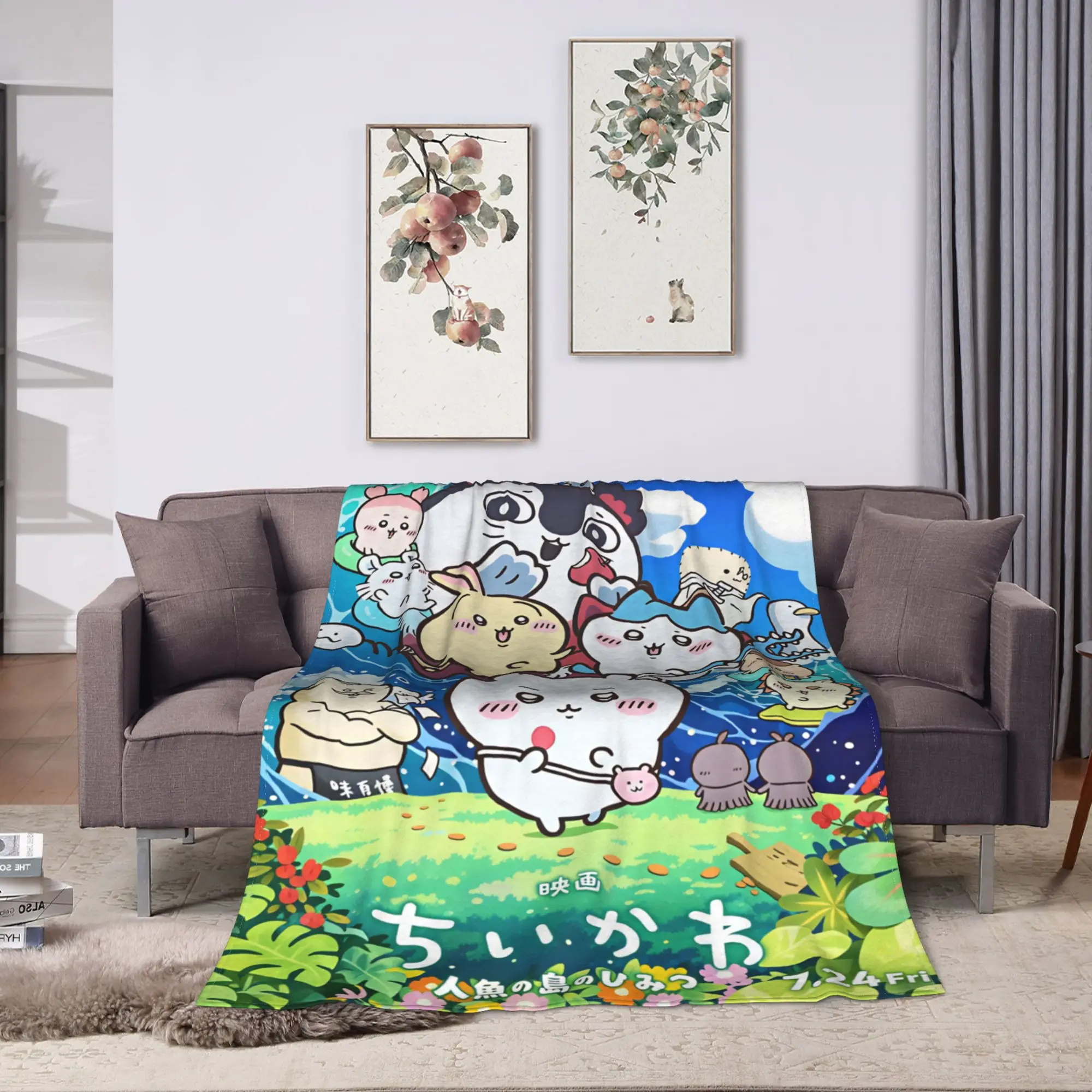Chiikawa Blanket  Travel Flannel Throw Blanket For Couch Chair Sofa Bed Soft Warm Custom DIY Quality Bedspread Gift