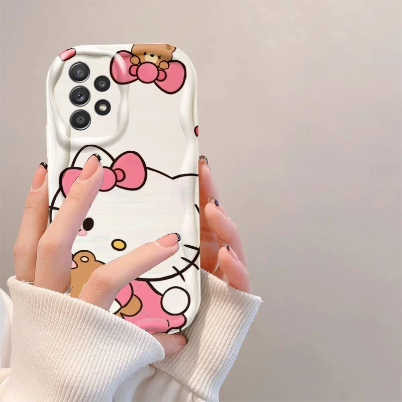 Cute Art Hello Kitty For Samsung A55 A54 A53 A52 A35 A34 A33 A32 A25 A24 A23 A22 A21S A15 A13 A14 5G Wave Oil Funda Phone Case