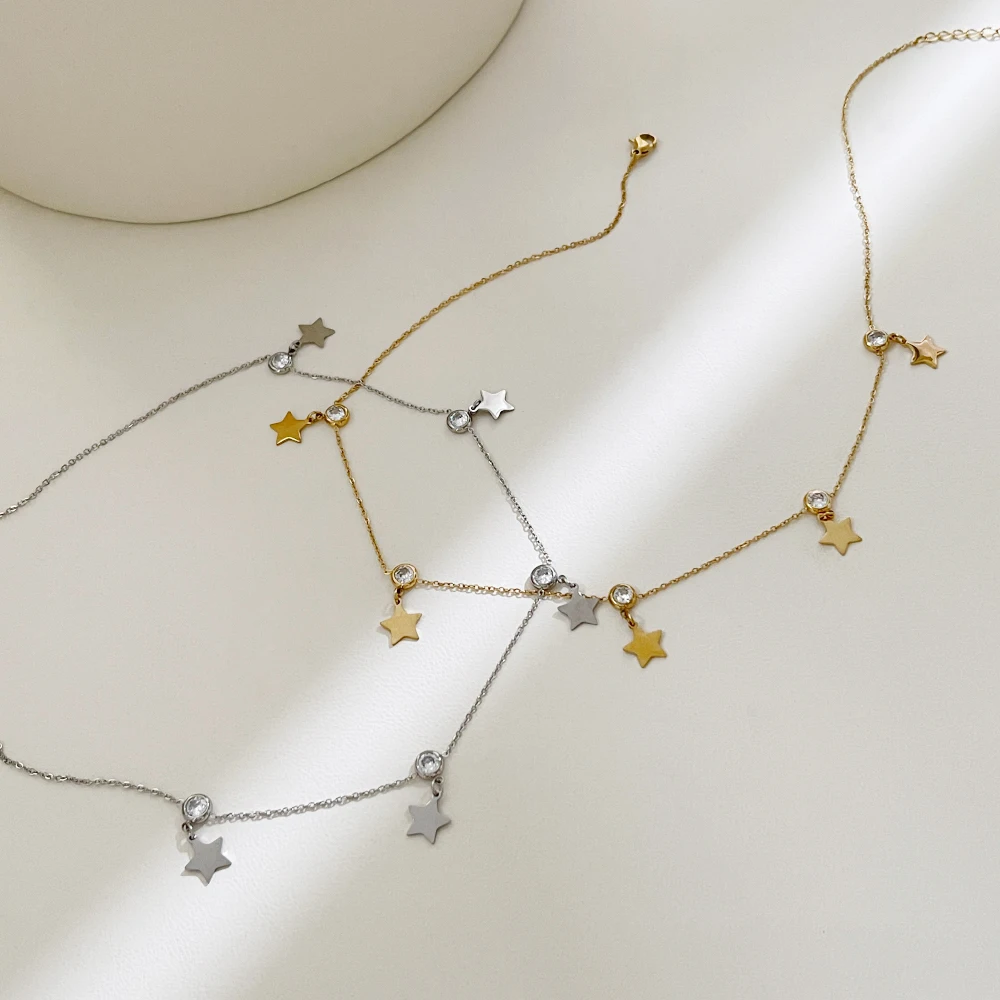 Peri'sBox Dainty Cubic Zirconia Thin Chain Necklace Delicate Star Pendant Necklaces for Women Stainless Steel Jewelry 2022 image 5