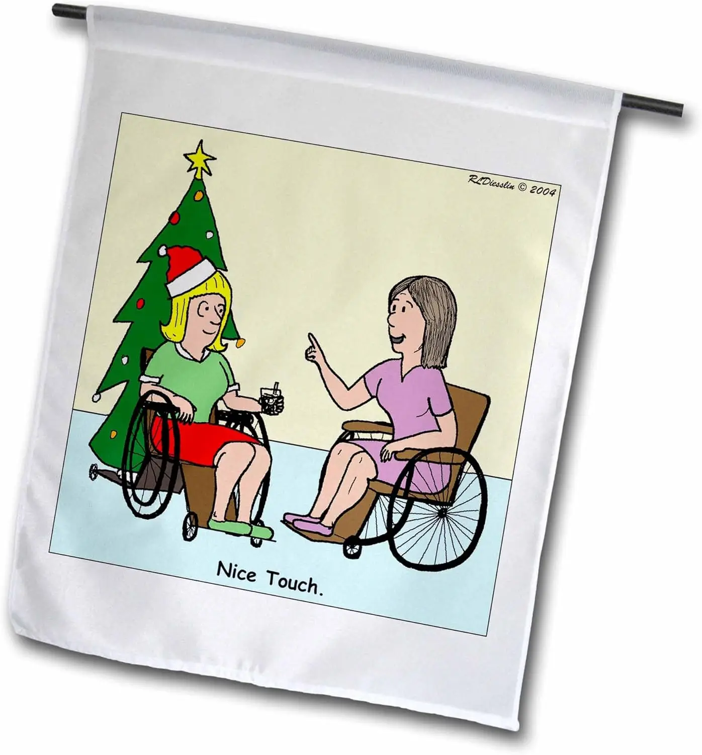 3dRose Rich Diesslins Funny Christmas Cartoons - Wheelchair Christmas Tree - 12 x 18 inch Garden Flag (fl_2818_1)