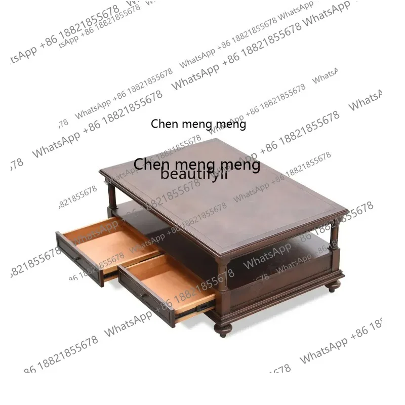 ss 8617  American-Style Solid Wood Retro Rectangular Coffee Table French-Style Mid-Ancient Balcony Tea Table Coffee Table with D