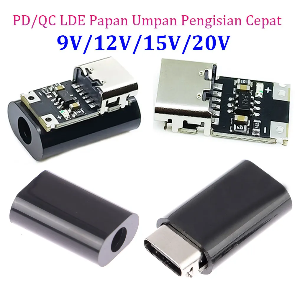 PD/QC LDE Papan Umpan Pengisian Cepat 9V-20V Modul Umpan PD 2 3.0 DC Kabel Pelatuk USB Tipe C Konektor Pengisi Daya QC4 Plug