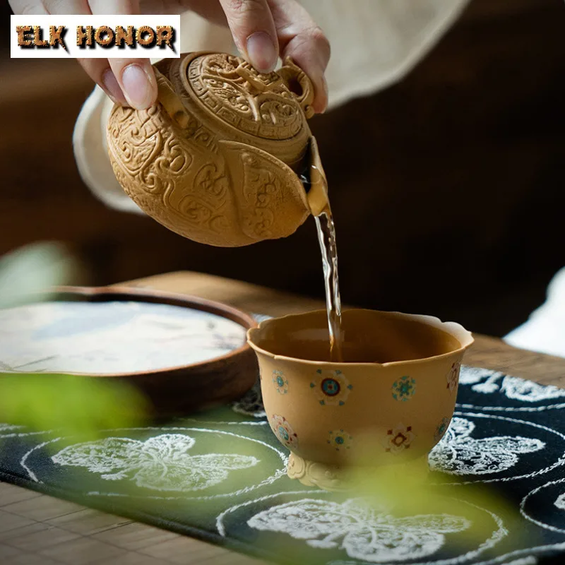 120ml Purple Clay Taotie Pattern Hand Grab Teapot Japanese Tea Infuser Pot Tea Maker Kettle With Strainer Puer Tableware Craft