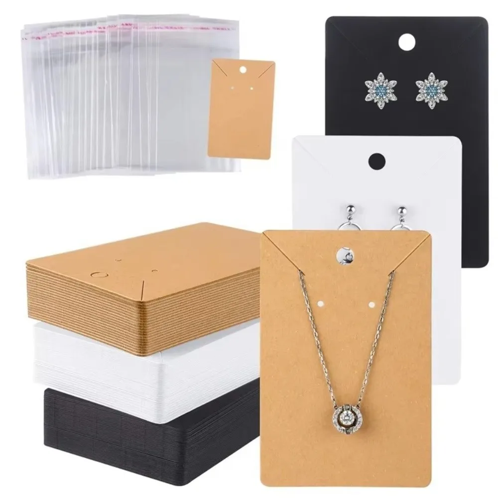 Kraft Paper Necklace Earrings Packaging Card Blank Surface Hanging Hole Kraft Paper Cards Necklace Corner Slots