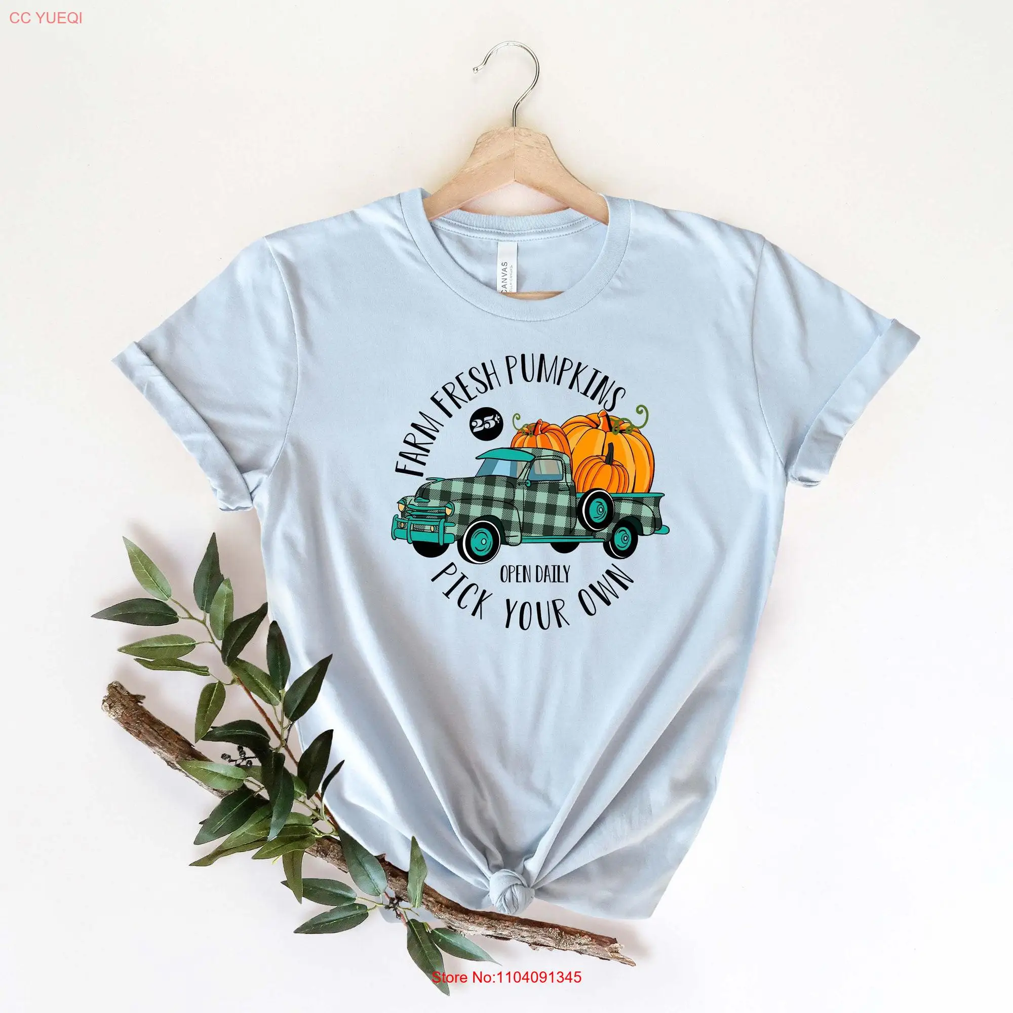 Farm Fresh Pumpkins T Shirt Autumn Halloween Pumpkin Truck Fall For Her long or short sleeves