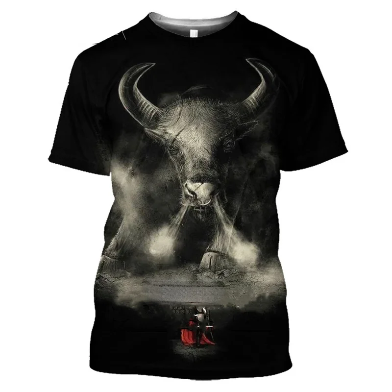 3D Spanish Bull Cattle Printing T Shirt Spain Bullfighting Graphic T-Shirts for Men Womens Clothing San Fermín Tops Short Sleeve