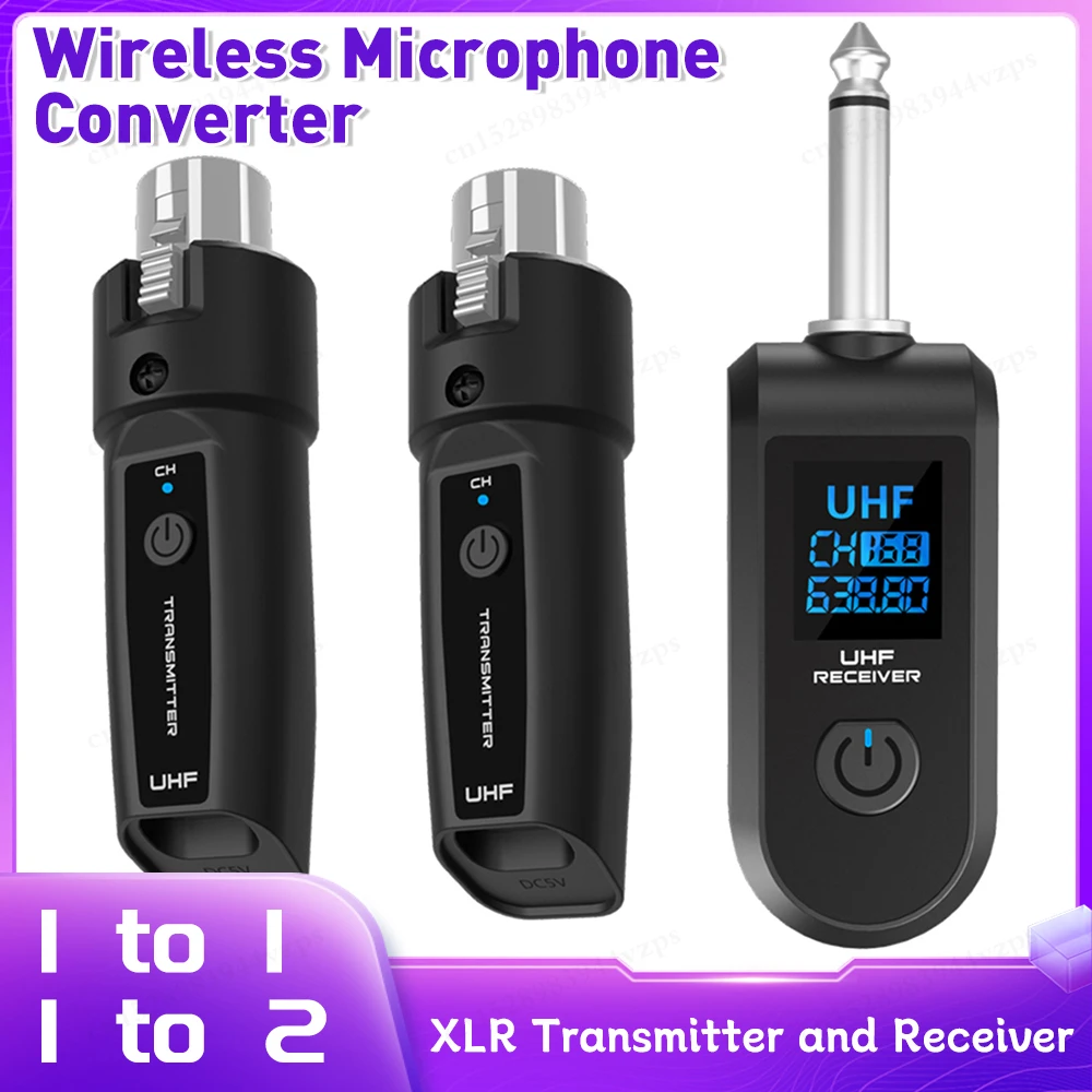 XLR Transmitter and Receiver UHF Wireless Microphone Adapter Plug Play for Audio Mixer Dynamic Mic Electric Guitar Bass 1/2Mic