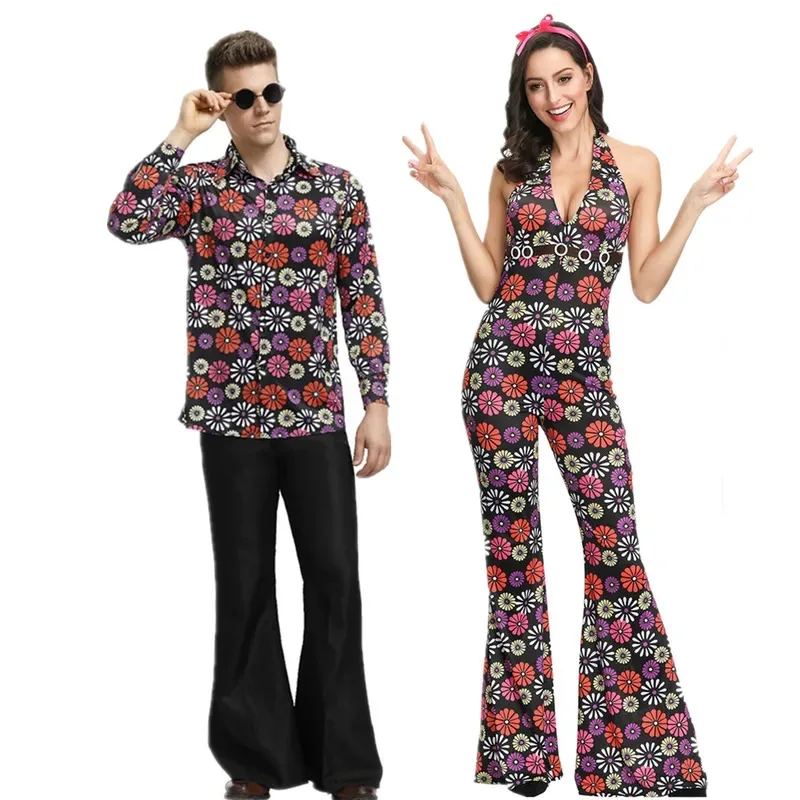 

Halloween Carnival Adult Party 60s 70s Retro Hippie Couples Cosplay Costume Music Festival Hip Hop Singer Disco Fancy Dress