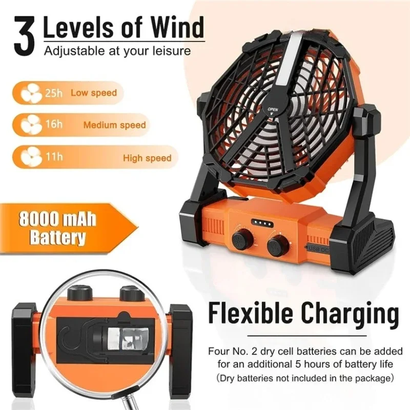 Camping Fan with Light Emitting Diode Lantern Rechargeable Y-Shaped High Brightness Light Emitting Diode Outdoor Tent Fan