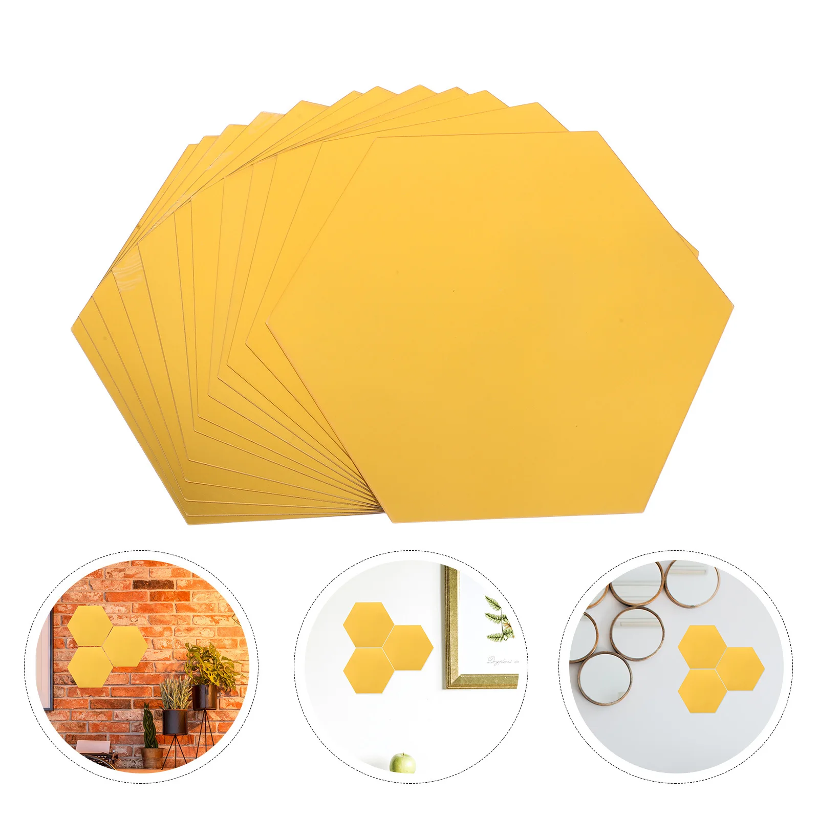 

12Pcs Hexagonal Mirror Wall Stickers Gold Acrylic Self Adhesive Peel Stick Tiles for Living Room Bedroom Office Modern Decor