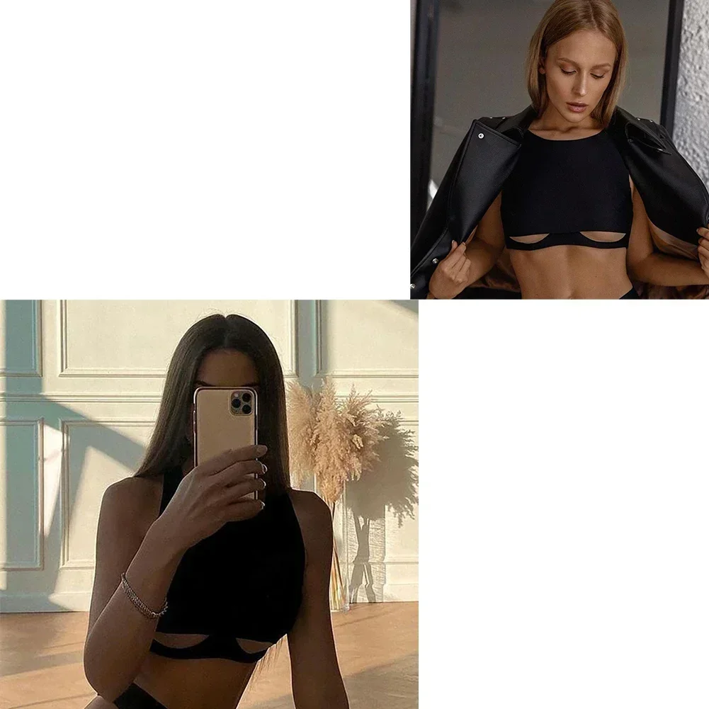 Lencería Sexy para mujer, Chaleco Corto, Top calado en el pecho, camiseta sin mangas para chica de verano