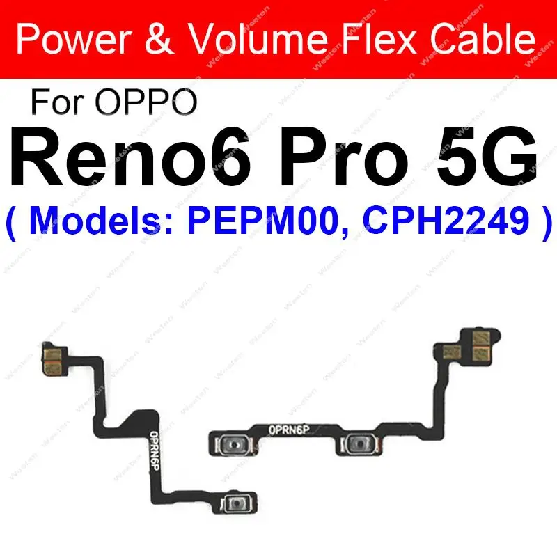 Power Volume Flex Cable For OPPO Reno 5 6 Pro Plus Pro+ 6 Lite 4G 5G Side Button Power Volume Flex Ribbon Replacement