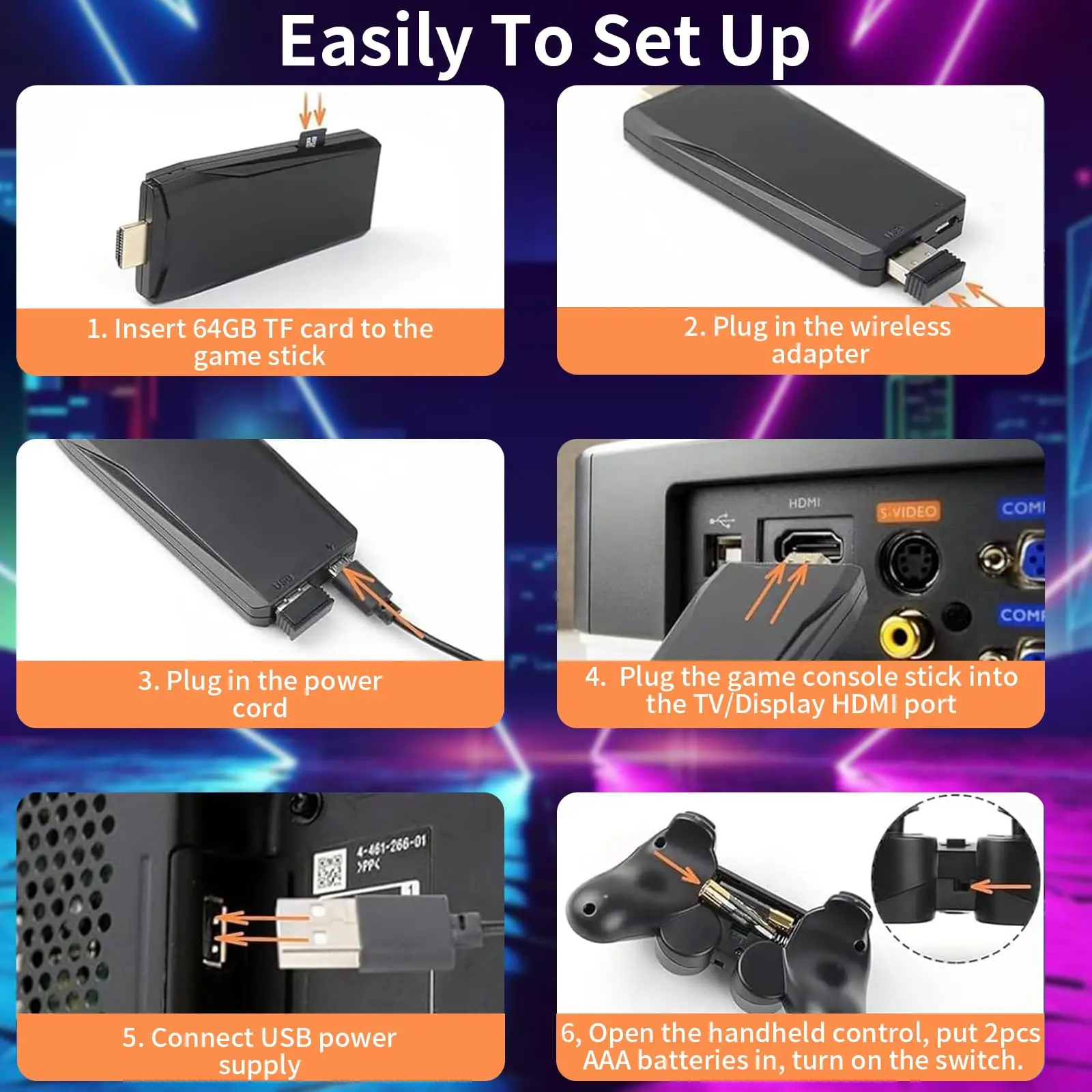 비디오 게임 스틱 라이트 4K HD 비디오 게임 M8 콘솔 64GB 듀얼 무선 컨트롤러 20000개 레트로 게임 콘솔 어린이 크리스마스 선물