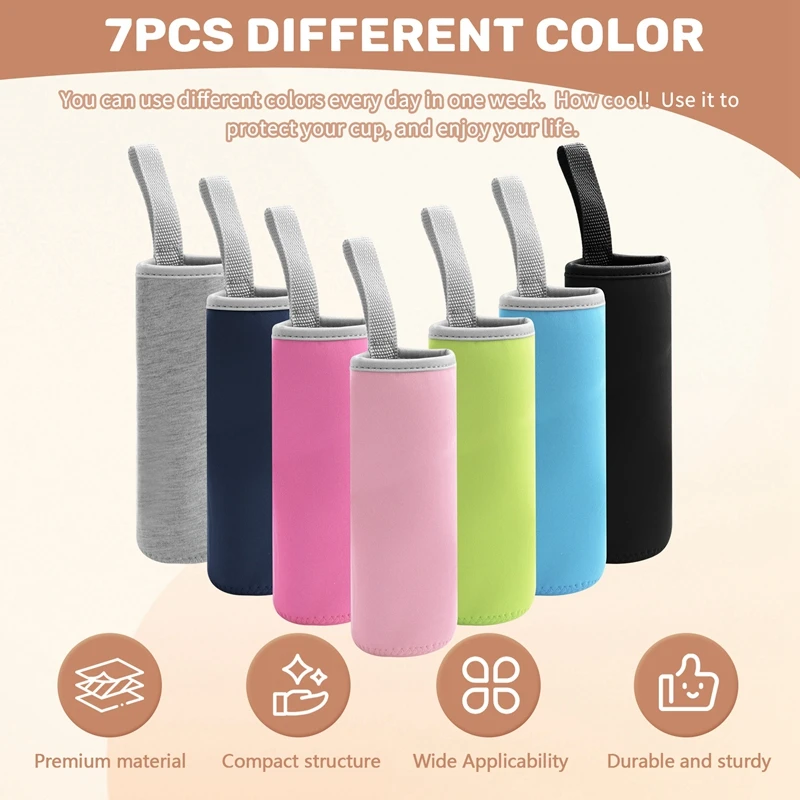 

A21I-7 Pack Glass Water Bottle Sleeve 12 Oz - 19 Oz Neoprene Insulated Collapsible Drink Bottle Covers Carrier, Multi-Color