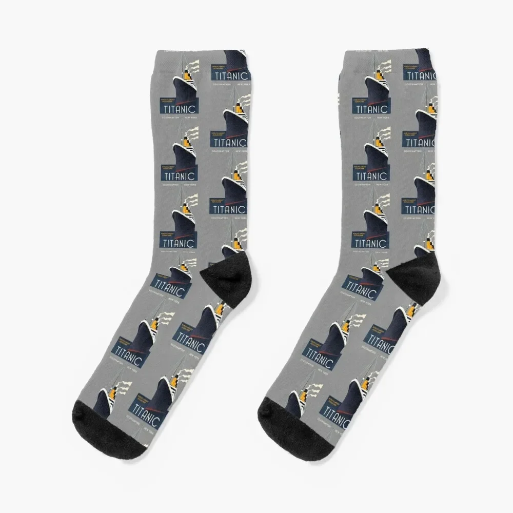 Titanic Sinking Vintage Poster Cruise Ship Atlantic Ocean Voyage Socks christmas stocking colored Men Socks Luxury Brand Women's