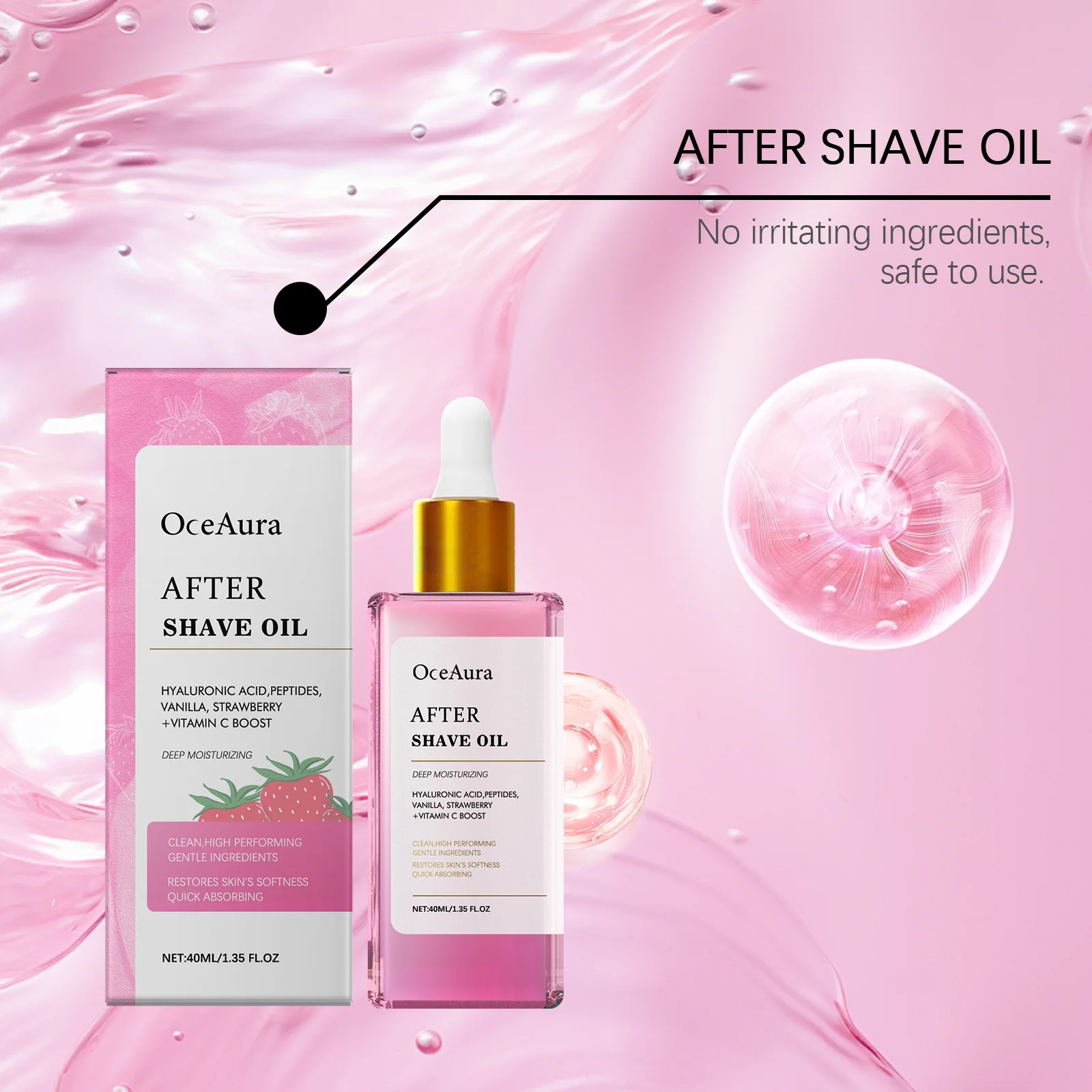 Óleo pós-barba de morango e baunilha, óleo firmador, calmante, hidratante, suavizante, nutritivo, suavizante, cuidados com a remoção do cabelo, óleo essencial