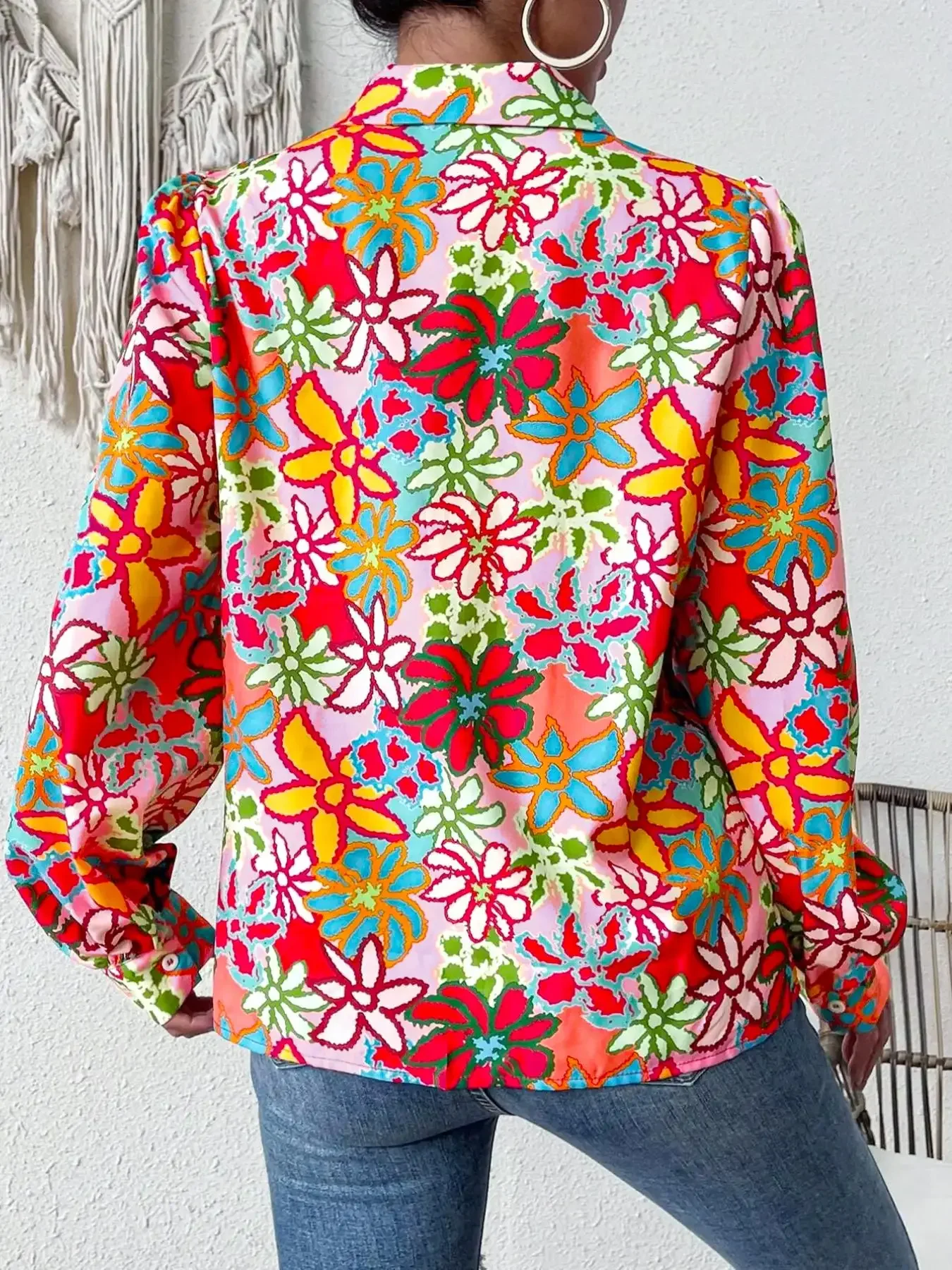 Frauen Mode Plus Größe 1XL-5XL frauen Revers Blumen Druck Hemd Damen Casual Elegante Bluse Langarm-shirt